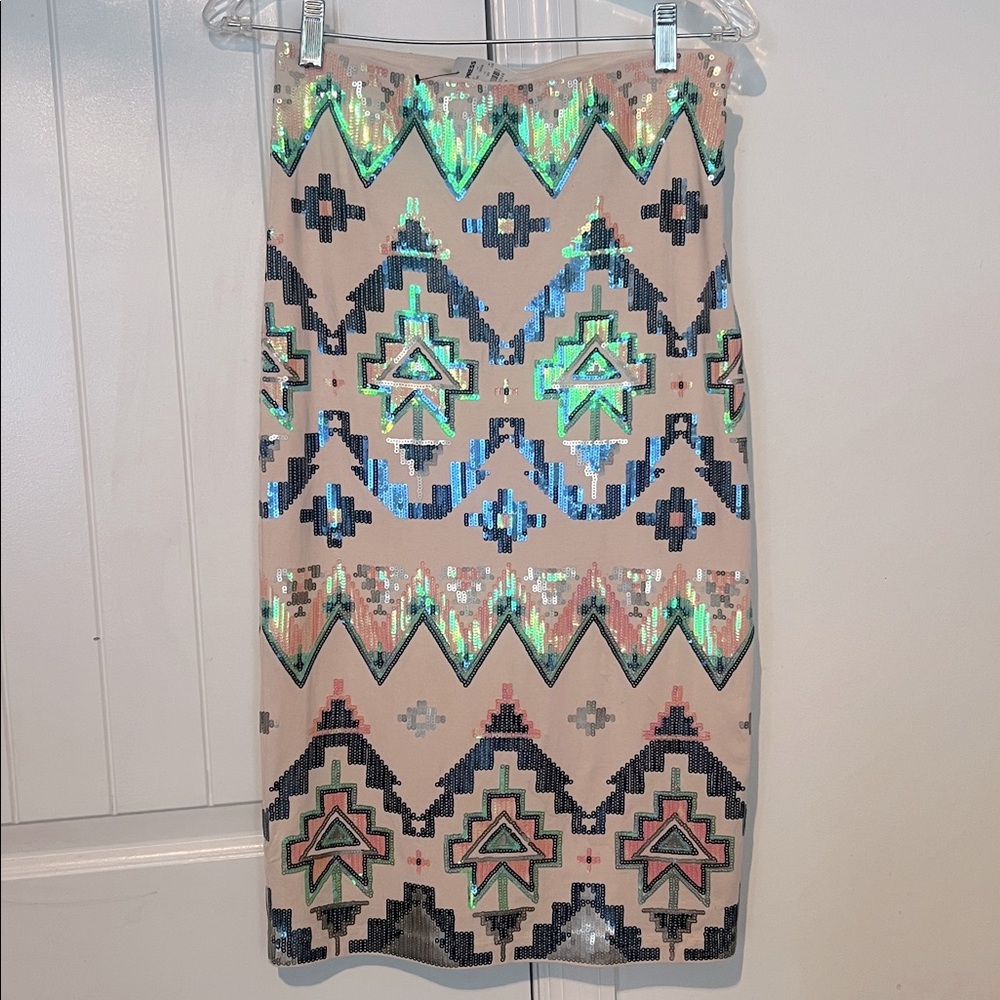 Express Opalescent Sequin Geometric Aztec Pencil Skirt Stretchy Size Small